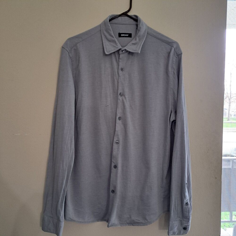 DKNY Men's Size Large Gray Long Sleeve Casual Button-Down Shirt